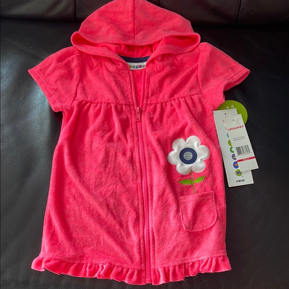 Pink Hooded Toddler Cover up with Flower Patch